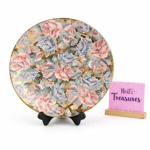 Vintage Toyo GOLDEN BLOSSOM Pink Blue Rose Hand Painted H.F.P. Macau 10"  Plate